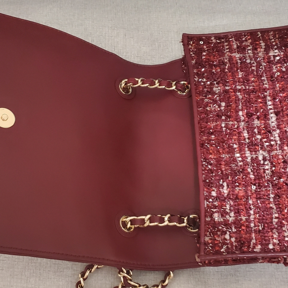 FLEMING CONVERTIBLE SHOULDER BAG tweed IN Burgundy - Picture 6 of 10